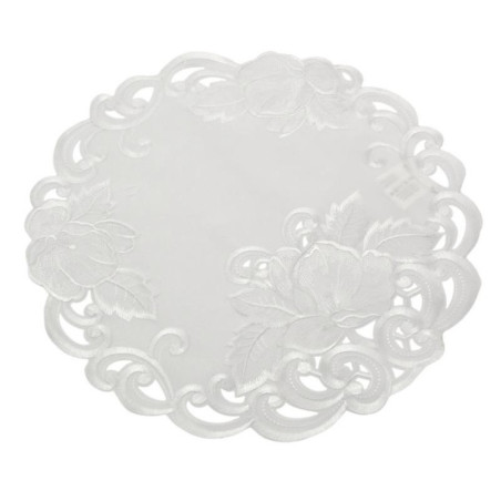 Serwetka haftowana 40cm okrągła biała A534